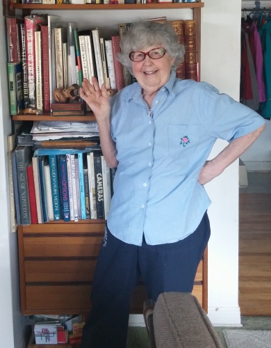 Carol and bookcase